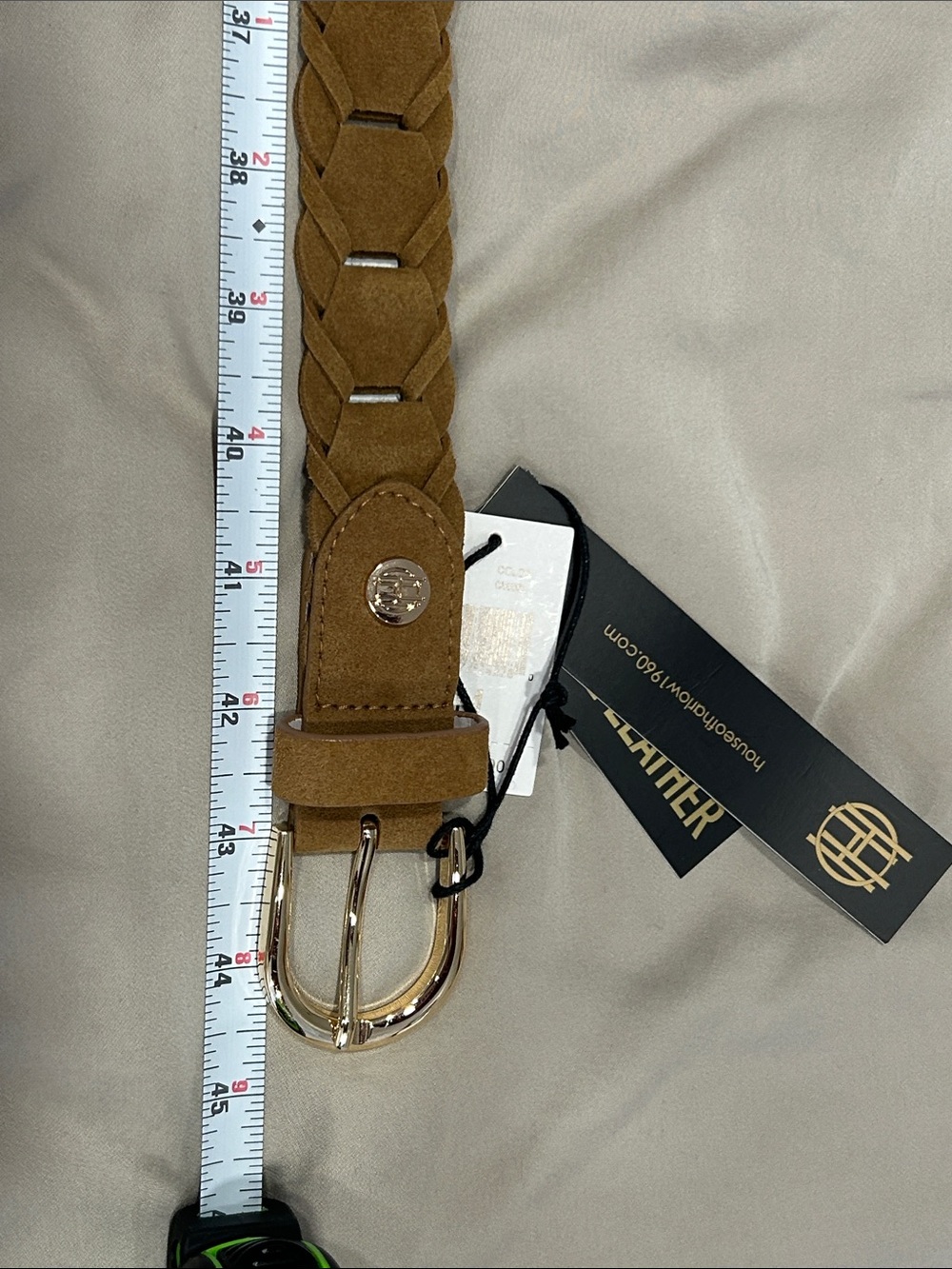 House of Harlow 1960 Braided Tan Suede Belt with Gold Buckle - Picture 7 of 9